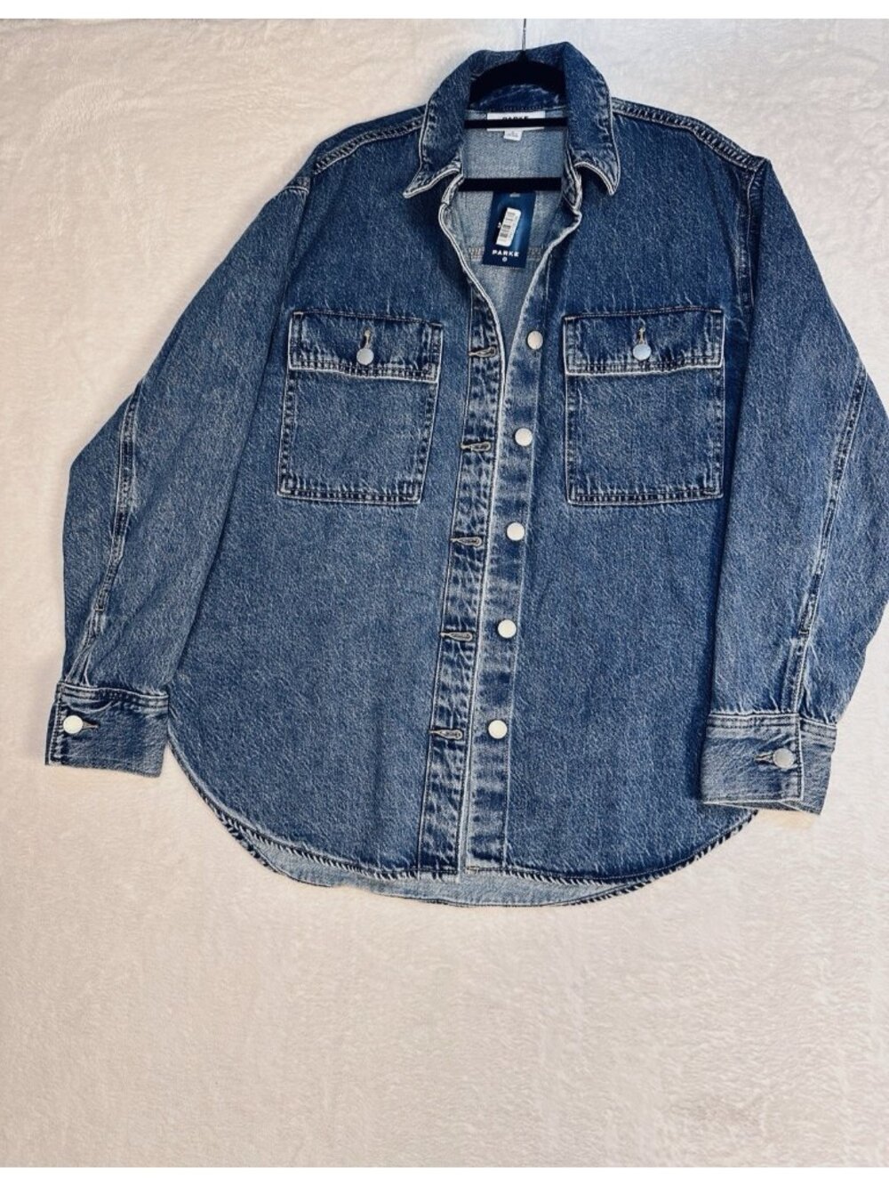 Parke Target Denim Shacket Shirt Jacket Dark Wash Oversized Button Front Small - Picture 8 of 16